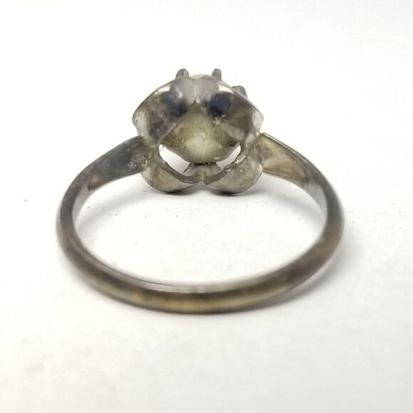Vintage Sterling Silver Buttercup Setting Solitaire Ring, Size 5 1/2 Band - Picture 3 of 7